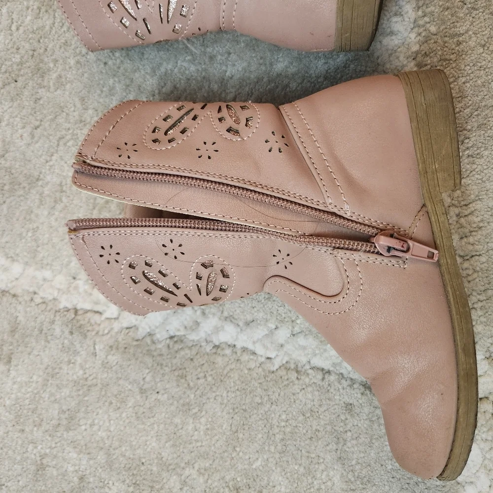 Girls Size 10 Rachel Shoes Pink Cowboy  Boots Butterfly Detail Glitter Zippers